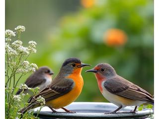 庭に訪れる野鳥の群れ
