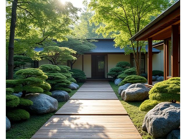 堺市の築40年住宅を和モダンにリノベーションした庭、石と緑の調和が美しい