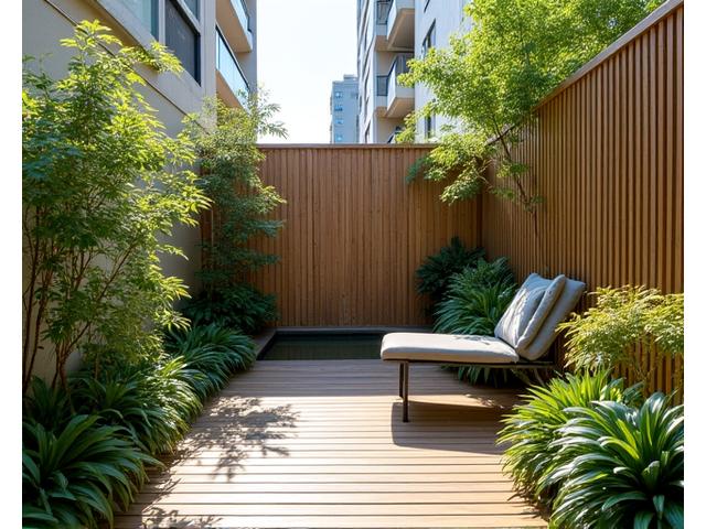 豊中市のマンション専用庭を、目隠しフェンスとウッドデッキでプライベート感を高めた事例