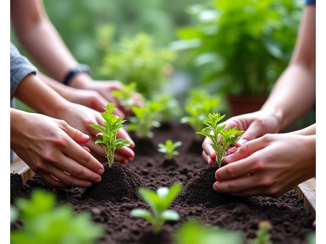 在来種植物の苗を植栽している参加者たち