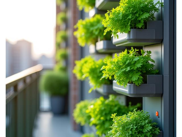 複数段に植物が植えられたタワー型栽培システム。